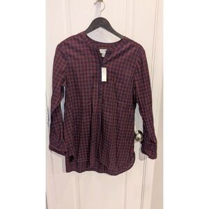 Old Navy Blue Maroon‎ Gingham Plaid Tunic Top Shirt Large New